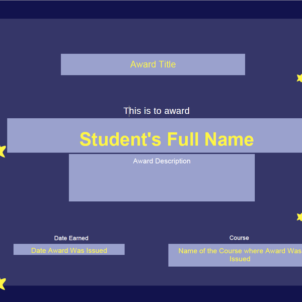 "Stars" Certificate template for VIULearn Awards 